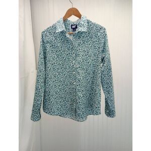 Lands End blue & white button down long sleeve shirt. Size 14